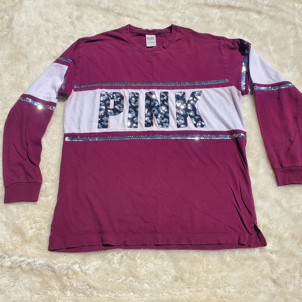 Med PINK Victoria Secret Pull Over Top. Burgundy.  Sparkly. GUC.